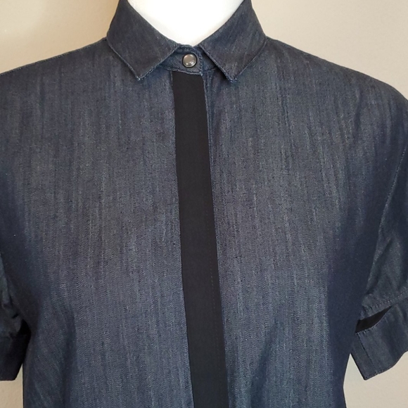 All Saints Denim Blouse with Black Trim - Picture 5 of 10